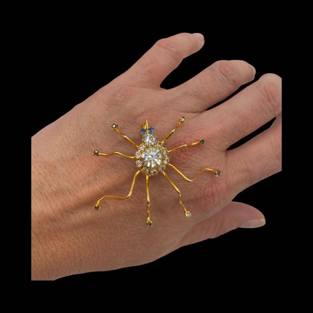 NWT- Vintage Rhinestone Spider Brooch - Gold Tone